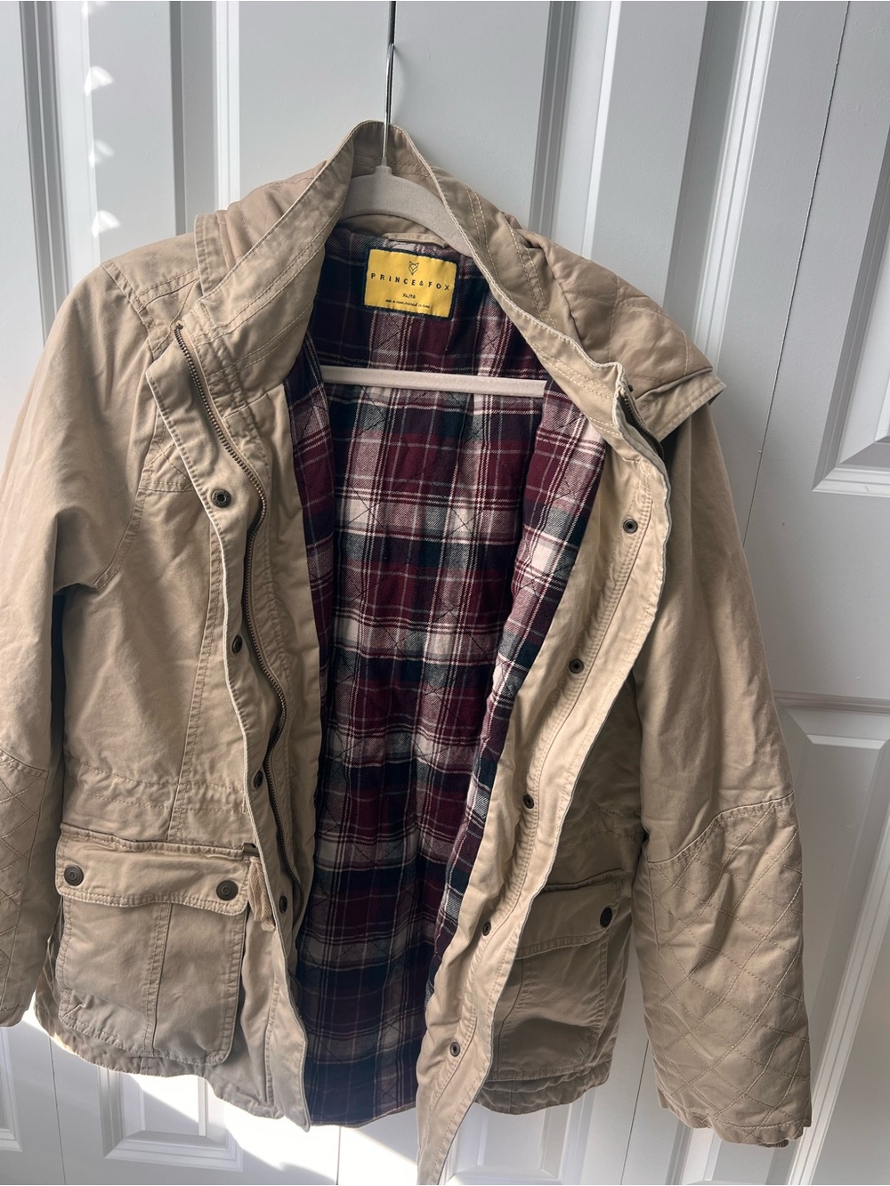 Prince & Fox Tan Field Jacket with Red Plaid Lining